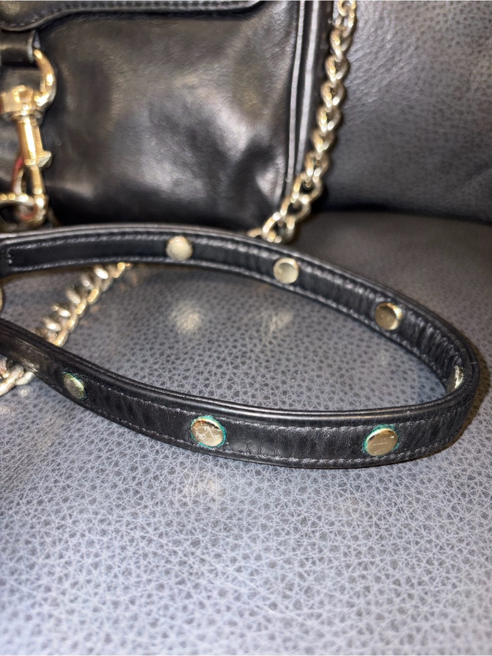 Rebecca Minkoff Black Leather Chain Strap Crossbody with Gold Hardware - Picture 3 of 11